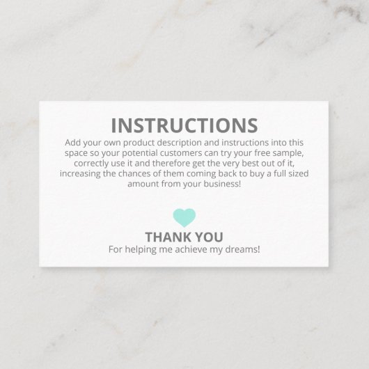 アクアブルー無料サンプル原料の指示 名刺 (裏面)