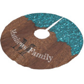 アクアブルー素朴な木材ファミリーモノグラム ブラッシュドポリエステルツリースカート (アングル)