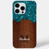 アクアブルー素朴な茶色の木モノグラム Case-Mate iPhoneケース (裏面)