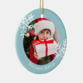 アクアブルー素朴サークルフォトオーナメント雪 セラミックオーナメント (右)