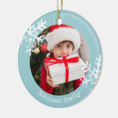 アクアブルー素朴サークルフォトオーナメント雪 セラミックオーナメント (左)