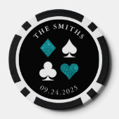 アクアブルー結婚カードが日付と名前に合う ポーカーチップ (裏面)