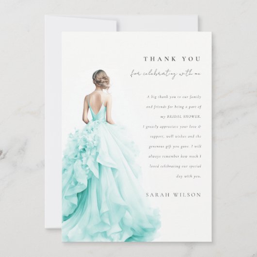アクアブルー結婚ズガウンブライダルシャワーありがとう 招待状 (正面)