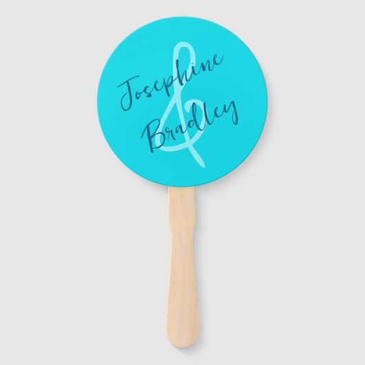 アクアブルー結婚ハート型ファン ハンドファン (正面)