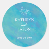 アクアブルー結婚海名前をカスタムする ラウンドシール (正面)