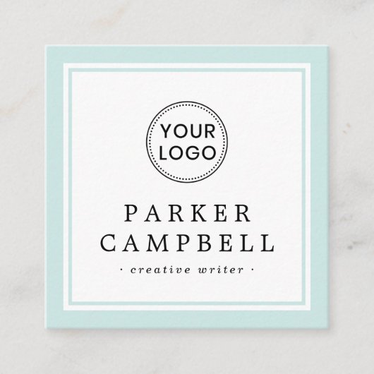 アクアブルー縁どカスタムのロゴのミニマエレガントリスト スクエア名刺 (正面)