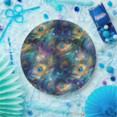 アクアブルー色彩の鮮やかピーコック羽根 ペーパープレート (パーティー)