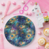 アクアブルー色彩の鮮やかピーコック羽根 ペーパープレート (パーティー)