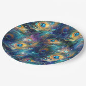 アクアブルー色彩の鮮やかピーコック羽根 ペーパープレート (アングル)