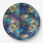 アクアブルー色彩の鮮やかピーコック羽根 ペーパープレート (正面)