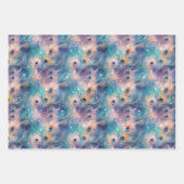 アクアブルー色彩の鮮やかピーコック羽根 ラッピングペーパーシート (正面3)