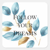 アクアブルー葉金ゴールド スクエアシール (正面)