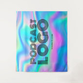 アクアブルー虹色レインボーモダンポッドキャストロゴ タペストリー (正面)