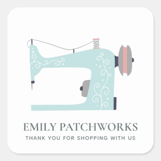 アクアブルー赤面裁縫マシンサンキューショッピング スクエアシール (正面)