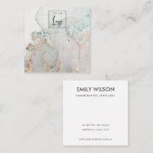 アクアブルー金ゴールドアゲイト大理石ロゴイヤリングディスプレイ スクエア名刺 (正面/裏面)