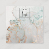 アクアブルー金ゴールドアゲイト大理石ロゴイヤリングディスプレイ スクエア名刺 (正面)