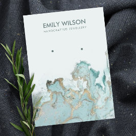 アクアブルー金ゴールドアゲート大理石イヤリングディスプレイカード 名刺