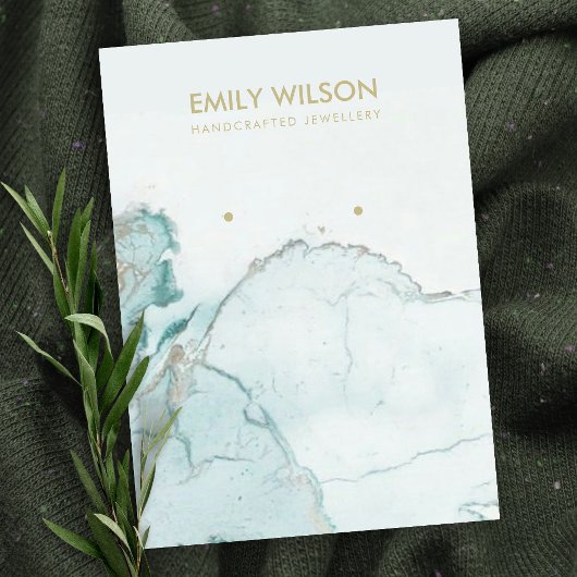 アクアブルー金ゴールドアゲート大理石イヤリングディスプレイカード 名刺