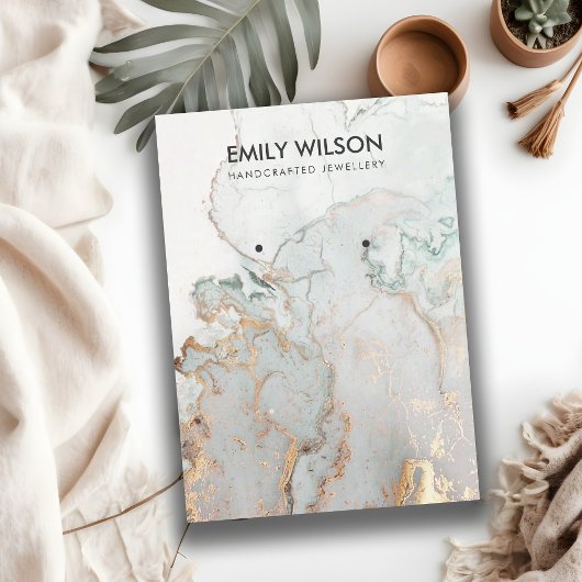 アクアブルー金ゴールドアゲート大理石イヤリングディスプレイカード 名刺