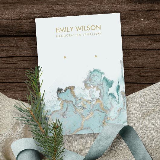 アクアブルー金ゴールドアゲート大理石イヤリングディスプレイカード 名刺