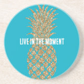 アクアブルー金ゴールドグリッタートロピカルパイナップル コースター (正面)