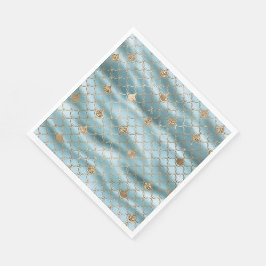 アクアブルー金ゴールドグリッターマーメイド スタンダードランチョンナプキン (角)