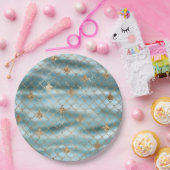 アクアブルー金ゴールドグリッターマーメイド ペーパープレート (パーティー)