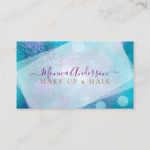 アクアブルー金ゴールドグリッターメイクアップアーティストヘアサロン 名刺 (正面)
