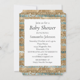 アクアブルー金ゴールドグリッターレオパープリントストライプズ 招待状