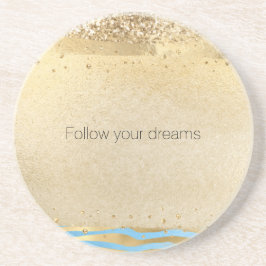 アクアブルー金ゴールドグリッター紙吹雪アニマルプリント       コースター