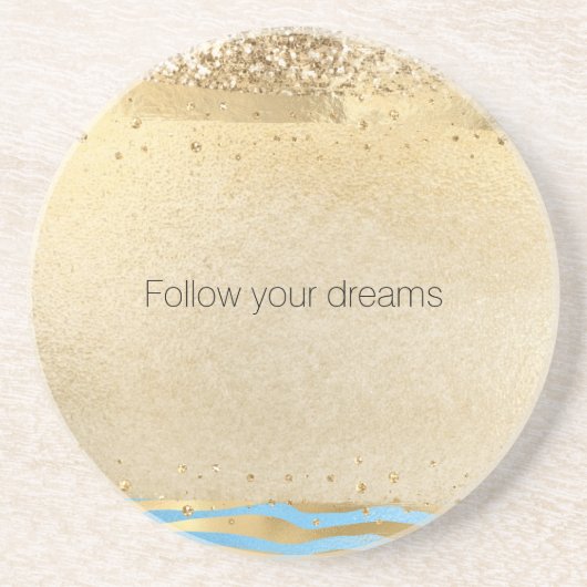 アクアブルー金ゴールドグリッター紙吹雪アニマルプリント       コースター (正面)