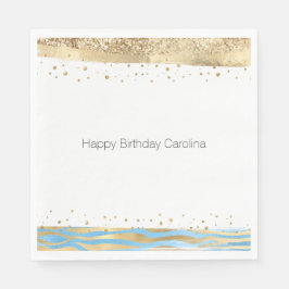 アクアブルー金ゴールドグリッター紙吹雪アニマルプリント スタンダードランチョンナプキン