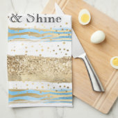 アクアブルー金ゴールドグリッター紙吹雪ゼブラ動物 キッチンタオル (四つ折り)