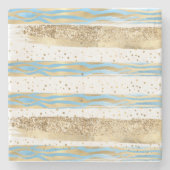 アクアブルー金ゴールドグリッター紙吹雪ゼブラ動物 ストーンコースター (正面)