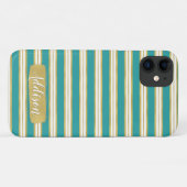 アクアブルー金ゴールドストライプパターン名前をカスタムする Case-Mate iPhoneケース (裏面(横))