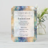 アクアブルー金ゴールドピーコックフェザー50誕生日 招待状 (スタンド正面)