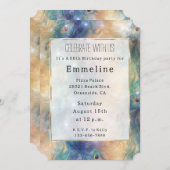 アクアブルー金ゴールドピーコックフェザー50誕生日 招待状 (正面/裏面)