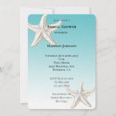 アクアブルー金ゴールドホワイトヒトデビーチブライダルシャワー 招待状 (正面)