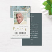 アクアブルー金ゴールド悔やみや弔慰記念祈りの言葉フォトカード (デスク)