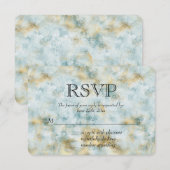 アクアブルー金ゴールド抽象芸術RSVP 出欠カード (正面/裏面)