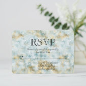 アクアブルー金ゴールド抽象芸術RSVP 出欠カード (スタンド正面)