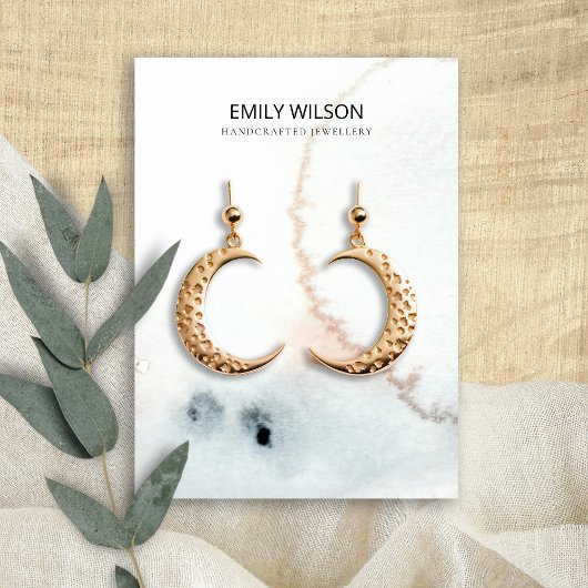 アクアブルー金ゴールド水彩ブラシイヤリングディスプレイ 名刺