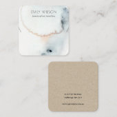 アクアブルー金ゴールド水彩波ネックレスディスプレイ スクエア名刺 (正面/裏面)