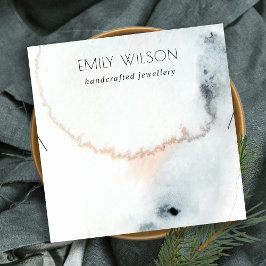 アクアブルー金ゴールド水彩波ネックレスディスプレイ スクエア名刺