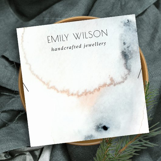 アクアブルー金ゴールド水彩波ネックレスディスプレイ スクエア名刺