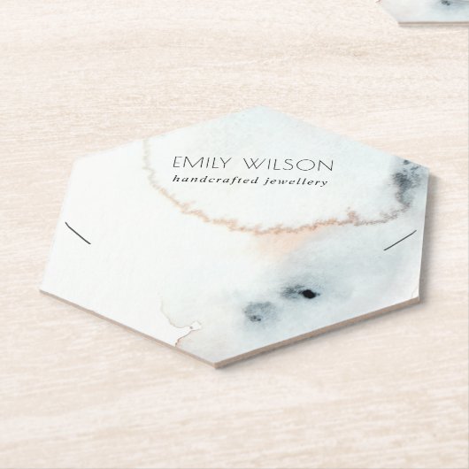 アクアブルー金ゴールド水彩波ネックレスディスプレイ ペーパーコースター (アングル)