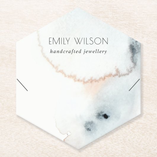 アクアブルー金ゴールド水彩波ネックレスディスプレイ ペーパーコースター (正面)