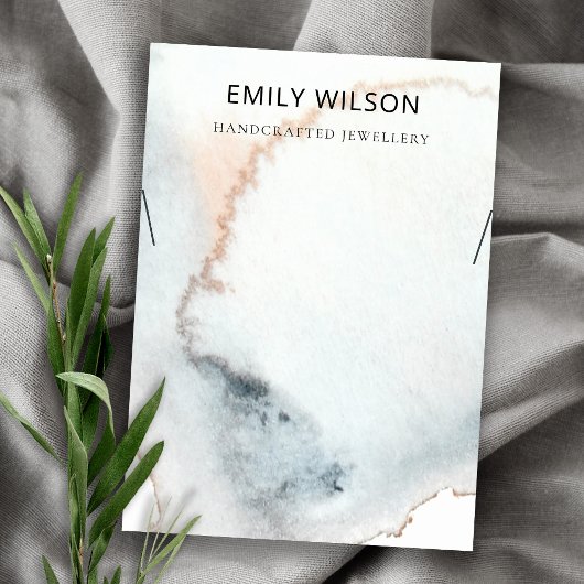 アクアブルー金ゴールド水彩波ネックレスディスプレイ 名刺