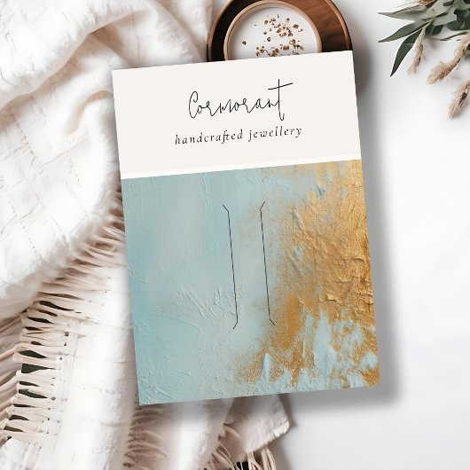 アクアブルー金ゴールド油絵を描テクスチャーヘアピンディスプレイ 名刺