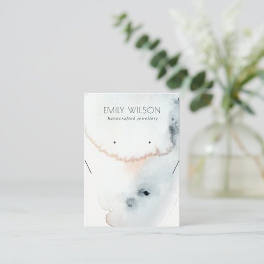 アクアブルー金ゴールド波ネックレス収益表示器 名刺 (スタンド正面)